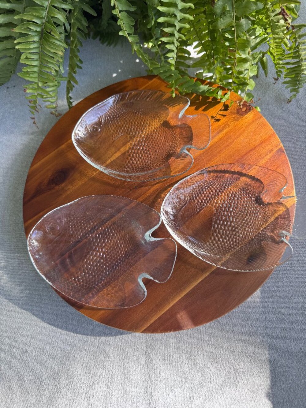 Vintage Arcoroc France Poisson Fish Plates - Clear Textured Glass Small plates